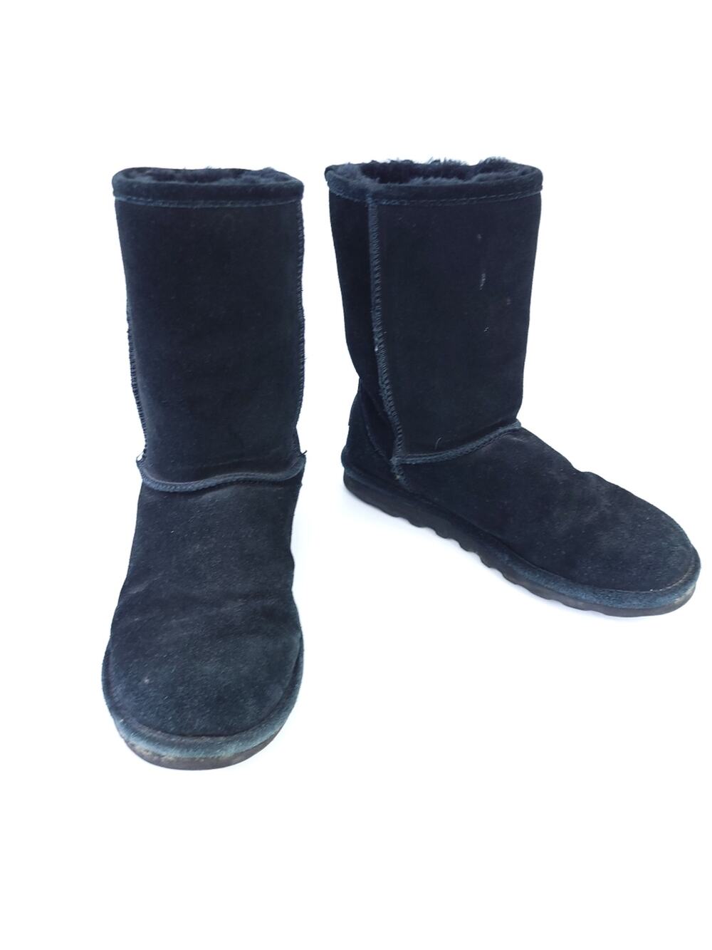 Bearpaw Suede Mid-Calf Boots Black Women Size 9 Sherpa Lined 9.5" Tall